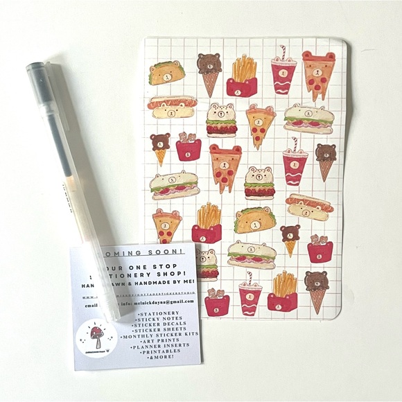 ✨handmade by me✨ glossy kawaii bears fast food sticker sheet for bullet journal - Picture 2 of 8